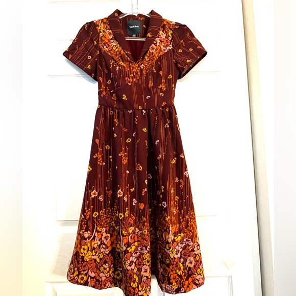 Modcloth Lively Identity Burgundy Floral Short Sleeve Dress sz XXS - Picture 6 of 14